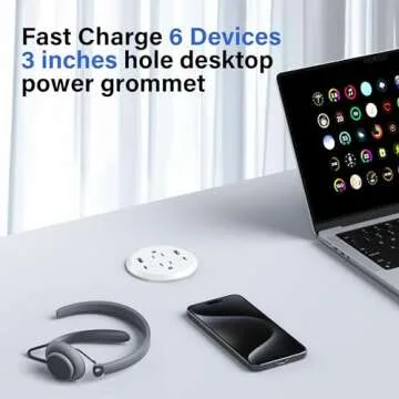 Compact Desktop Power Grommet with Fast Charging Ports