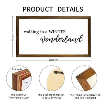 Wall Framed Wood Sign Walking in A Winter Wonderland Hanging Wall Art Positive Inspirational Quote W...