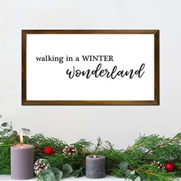 Wall Framed Wood Sign Walking in A Winter Wonderland Hanging Wall Art Positive Inspirational Quote Wood Framed Sign Family Quote Retro Wall Art Farmhouse Home Decor for Playroom 12x22in