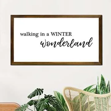 Wall Framed Wood Sign Walking in A Winter Wonderland Hanging Wall Art Positive Inspirational Quote Wood Framed Sign Family Quote Retro Wall Art Farmhouse Home Decor for Playroom 12x22in
