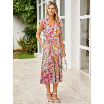 BerryGo Womens Summer Long Dresses Short Sleeve Floral Casual Boho Maxi Beach Dress 2025 Pink Floral S