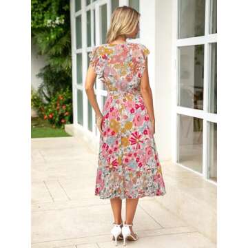 BerryGo Womens Summer Long Dresses Short Sleeve Floral Casual Boho Maxi Beach Dress 2025 Pink Floral S