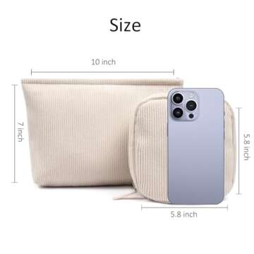 KOTORA 2 Pcs Corduroy Makeup Bag for Purse,Preppy Makeup Bags Travel Accessories,Small Makeup Bag wi...