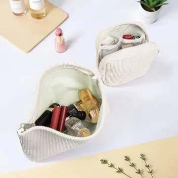 KOTORA 2 Pcs Corduroy Makeup Bag for Purse,Preppy Makeup Bags Travel Accessories,Small Makeup Bag with Zipper Makeup Bag Organizer Preppy Stuff,Coin Purse Essetnals Gifts for Women