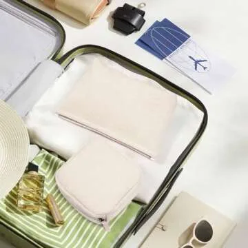 KOTORA 2 Pcs Corduroy Makeup Bag for Purse,Preppy Makeup Bags Travel Accessories,Small Makeup Bag with Zipper Makeup Bag Organizer Preppy Stuff,Coin Purse Essetnals Gifts for Women