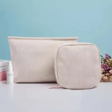 KOTORA 2 Pcs Corduroy Makeup Bag for Purse,Preppy Makeup Bags Travel Accessories,Small Makeup Bag with Zipper Makeup Bag Organizer Preppy Stuff,Coin Purse Essetnals Gifts for Women