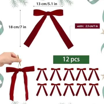 Red Velvet Christmas Bows Set of 12 with Gold Ties