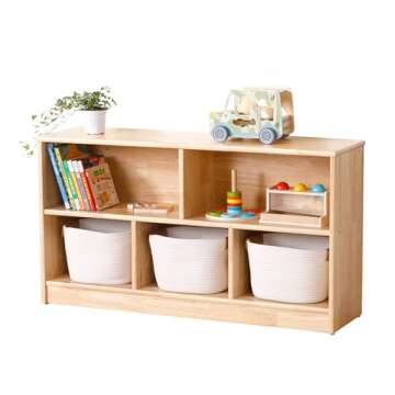 OOOK Rubber Wood 5-Compartment Montessori Shelf, 43.3" L, 2-Tier Toy Organizers and Storage, Wooden ...