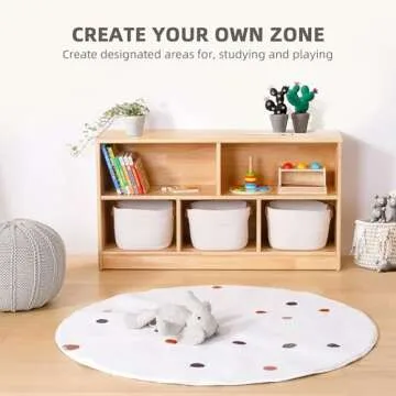 OOOK Rubber Wood 5-Compartment Montessori Shelf, 43.3" L, 2-Tier Toy Organizers and Storage, Wooden Storage Cabinet for Kids Room, Playroom, Nursery, Classroom, Kindergarten