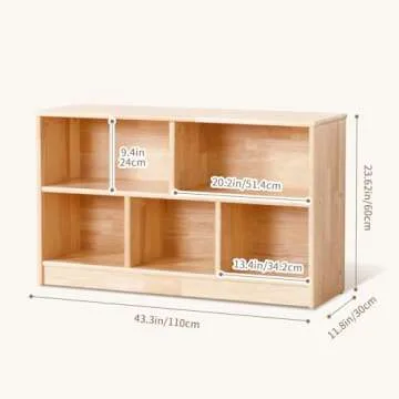 OOOK Rubber Wood 5-Compartment Montessori Shelf, 43.3" L, 2-Tier Toy Organizers and Storage, Wooden Storage Cabinet for Kids Room, Playroom, Nursery, Classroom, Kindergarten