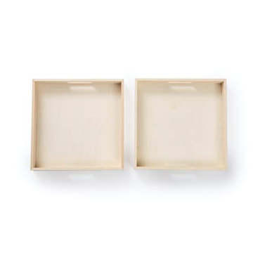 Wooden Living - Wood Tray/Wooden Trays | Square Serving Boxes with Handles - Unfinished & Small | for Montessori Materials, Crafts to Paint, Kids, Decor, Shelf, Activity (10.5 x 10.5 x 1.5, Pack of 2)
