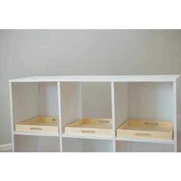 Wooden Living - Wood Tray/Wooden Trays | Square Serving Boxes with Handles - Unfinished & Small | for Montessori Materials, Crafts to Paint, Kids, Decor, Shelf, Activity (10.5 x 10.5 x 1.5, Pack of 2)