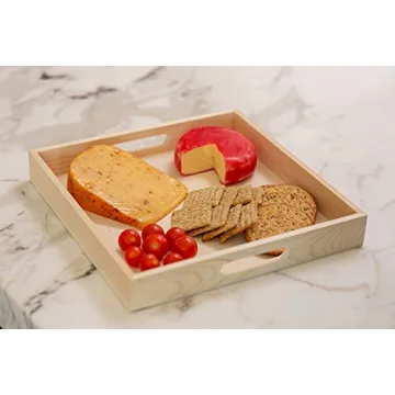 Wooden Living - Wood Tray/Wooden Trays | Square Serving Boxes with Handles - Unfinished & Small | for Montessori Materials, Crafts to Paint, Kids, Decor, Shelf, Activity (10.5 x 10.5 x 1.5, Pack of 2)
