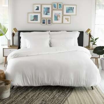 Cariloha Luxurious Sateen Duvet Cover | Queen | Solid White | Viscose Material | Soft, Comfortable &...
