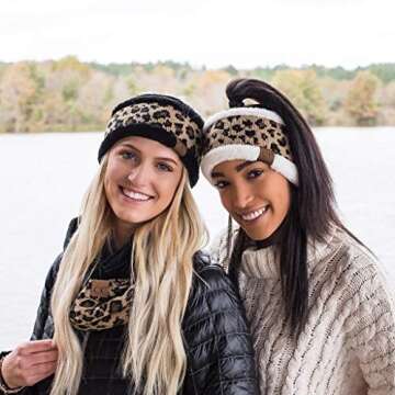 HW-6033-8006 Fuzzy Lined Headwrap - Leopard/Black