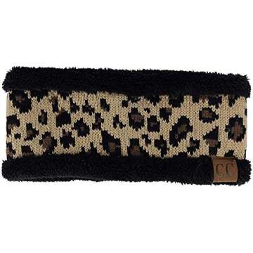 HW-6033-8006 Fuzzy Lined Headwrap - Leopard/Black