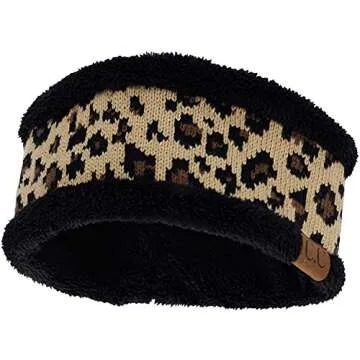 HW-6033-8006 Fuzzy Lined Headwrap - Leopard/Black