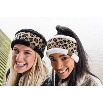 HW-6033-8006 Fuzzy Lined Headwrap - Leopard/Black