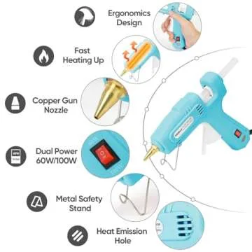 ROMECH Full Size Hot Glue Gun with 60/100W Dual Power and 21 Hot Glue Sticks (7/16"), Fast Preheatin...