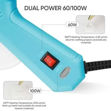 ROMECH Full Size Hot Glue Gun with 60/100W Dual Power and 21 Hot Glue Sticks (7/16"), Fast Preheating Heavy Duty Industrial Gluegun with Storage Case for Crafting, DIY and Repairs (Cyan)