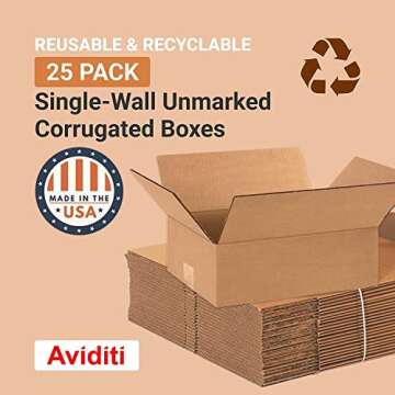 AVIDITI Shipping Boxes Medium 12"L x 9"W x 4"H, 25-Pack | Corrugated Cardboard Box for Moving, Mailing, Packing and Storage 12x9x4