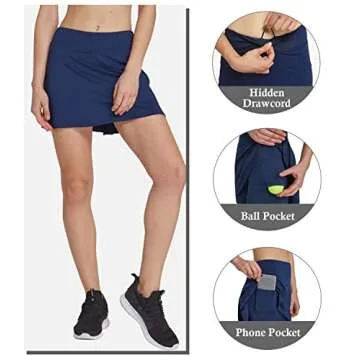 HonourSex Women Golf Skirts with Pockets Tennis Skirts with Shorts Skorts Activewear Hiking Navy M