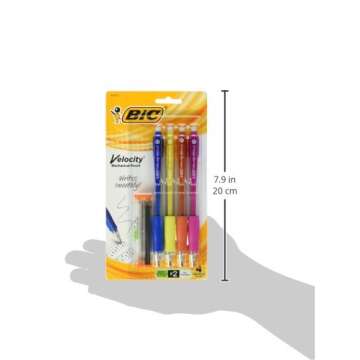 BIC Velocity Mechanical Pencils, With Colorful Barrel, Medium Point (0.7mm), 4-Count Pack Mechanical Pencils With Eraser and Lead Refills