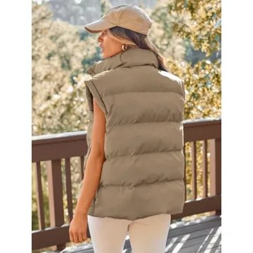 AUTOMET Womens Puffer Vests Fall Fashion Jackets Puffy Outfits 2025 Trendy Sleeveless Coats Outerwear Winter Clothes Khaki L