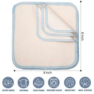 Mimorou 45 Pcs Flannel Cloth Baby Wipes Reusable Baby Diapers Wipes Washable Natural Unbleached Baby...