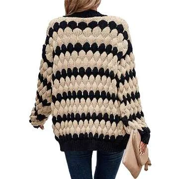 KIRUNDO Women's Open Front Color Block Chunky Knit Cardigan Fall Long Sleeve Striped Casual Loose So...