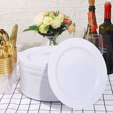 bUCLA 100PCS White Plastic Plates - Elegant Disposable Dinnerware