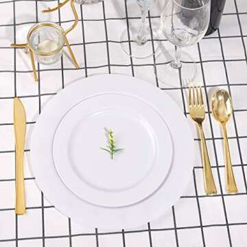 bUCLA 100PCS White Plastic Plates - Elegant Disposable Dinnerware