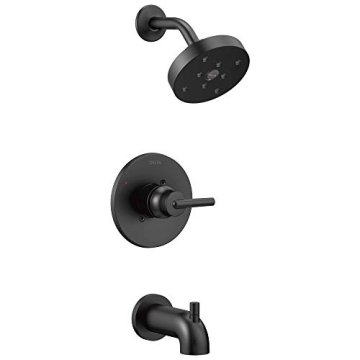 Delta Faucet Trinsic 14 Series Single-Function Matte Black Tub and Shower Faucet Set, Delta H2Okinet...
