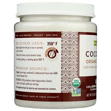 Nature's Way Organic Extra Virgin Coconut Oil, Pure Source of MCTs, Cold-Pressed, 32 Oz.