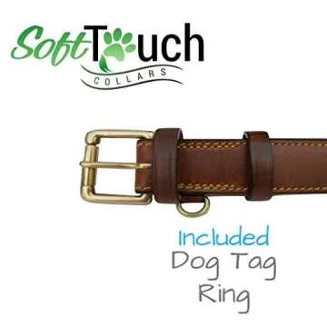 Soft Touch Collars Padded Leather Dog Collar, Brown Medium, Genuine Real Leather, Great for Male or Female Dogs, 20" Inches Long x 1" Inch Wide, Fits Neck Size 14.5" to 17.5"