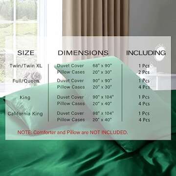 P Pothuiny 5 Pieces Satin Duvet Cover Full/Queen Size Set, Luxury Silky Like Emerald Green Duvet Cov...