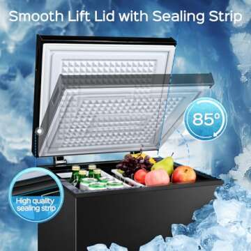 Anypro Chest Freezer 5.0 Cu.Ft, FreeStanding Top Door Compact Small Deep Mini Freezer with 2 Removable Baskets, 7 Adjustable Temperatures for Garage Dorm Apartment RV Kitchen Business, Black