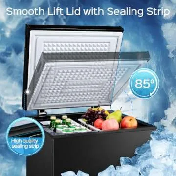 Anypro Chest Freezer 5.0 Cu.Ft, FreeStanding Top Door Compact Small Deep Mini Freezer with 2 Removable Baskets, 7 Adjustable Temperatures for Garage Dorm Apartment RV Kitchen Business, Black