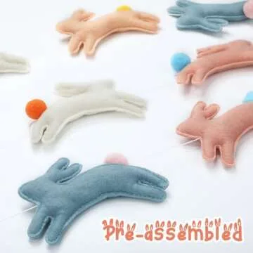 Fanfanwin Easter Bunny Banner with String 9.84ft Felt Bunny Rabbit Garland Easter Wall Hanging Bunting Garland Colorful Decor for Mantle Fireplace Home Outdoor Party Supplies