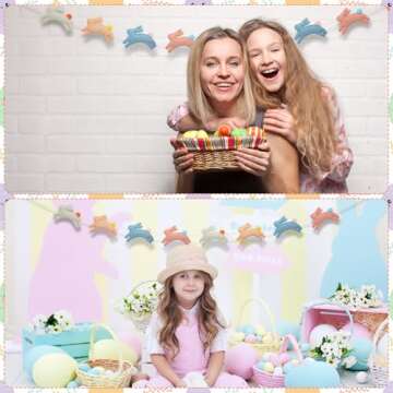 Fanfanwin Easter Bunny Banner with String 9.84ft Felt Bunny Rabbit Garland Easter Wall Hanging Bunting Garland Colorful Decor for Mantle Fireplace Home Outdoor Party Supplies