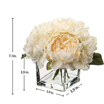 Cream Fake Flowers with Vase Hydrangea Artificial Flowers in Vase Peony Faux Flowers in Vase Rose Si...