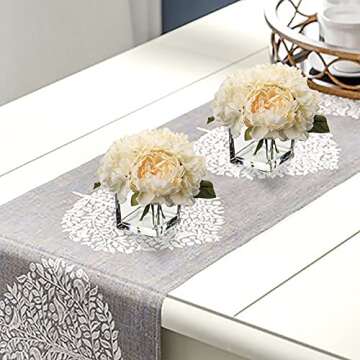 Cream Fake Flowers with Vase Hydrangea Artificial Flowers in Vase Peony Faux Flowers in Vase Rose Silk Flowers Peonies Floral Arrangements Artificial with Vase for Home Office Table Shelf Decoration