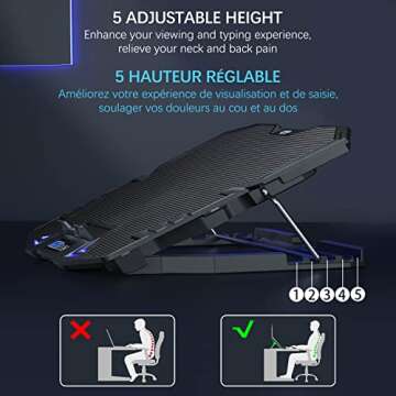 TopMate C5 12-15.6 inch Gaming Laptop Cooler Cooling Pad | 5 Quiet Fans and LCD Screen | 2500RPM Str...