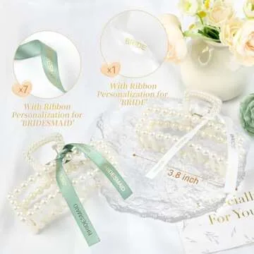 DEEKA Bridesmaid Gifts Set of 8 Bridesmaid Proposal Gift Pearl Bride Hair Clips with Ribbon Large Ha...