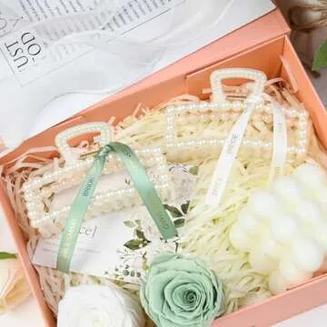 DEEKA Bridesmaid Gifts Set of 8 Bridesmaid Proposal Gift Pearl Bride Hair Clips with Ribbon Large Hair Clips Bachelorette Party Favors Bridal Party Present Gifts (White&Green)