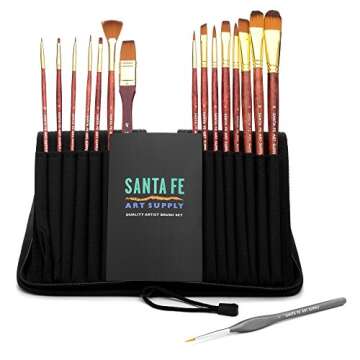 Santa Fe Art Supply Paint Brush Set - 15+1 Professional Kit