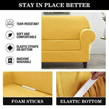 PENDEJATO Stretch Sofa Slipcover, Soft Jacquard Couch Covers Sofa Covers for 3 Cushion Couch Sofa Washable Furniture Protector for Pets & Kids (Large)