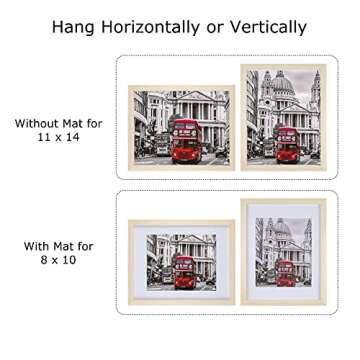 Charein 11x14 Picture Frame Set of 6, Made of Solid Wood for 8x10 pictures with Mat or 11x14 without...