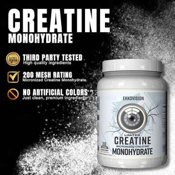 Ekko Creatine Monohydrate Powder, Micronized, Glacier Gummy, Pre Workout & Post Workout Supplement f...