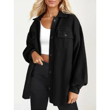 Fisoew Oversized Button Down Shirt Jacket for Women